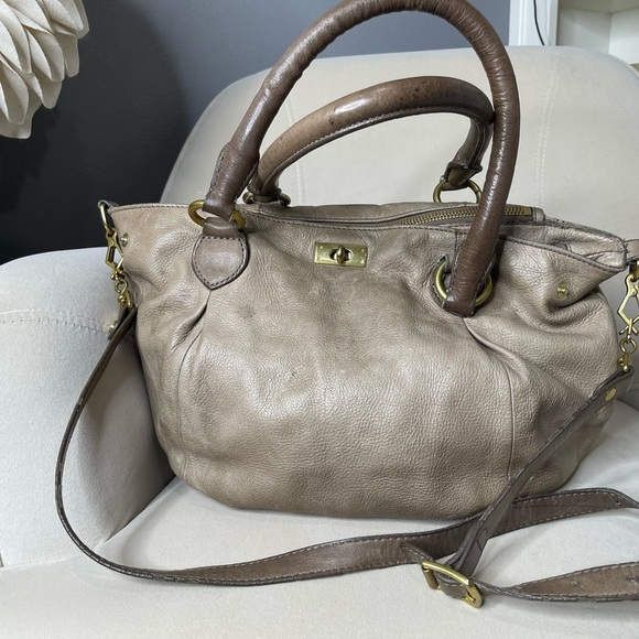 J. CREW Large Tan Pebbled Leather Turnlock Tote Shoulder Bag Purse - Picture 10 of 12